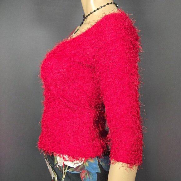 Vintage 90s Red  Shaggy Eyelash Sweater Size S Goth Grunge Punk - Picture 7 of 10